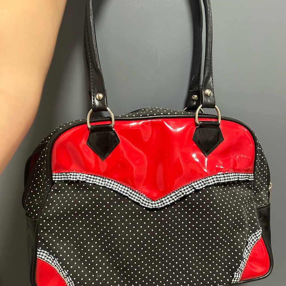 Chic Black and Red Polka Dot Handbag
